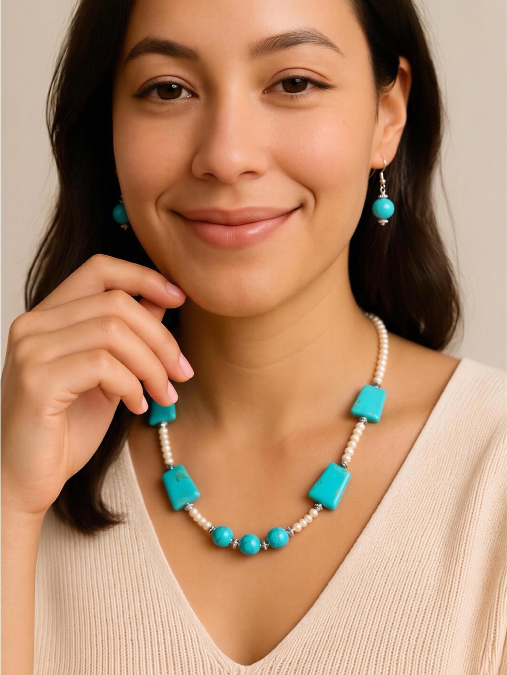 Turquoise Bead and Pearl Necklace – Women's Jewelry